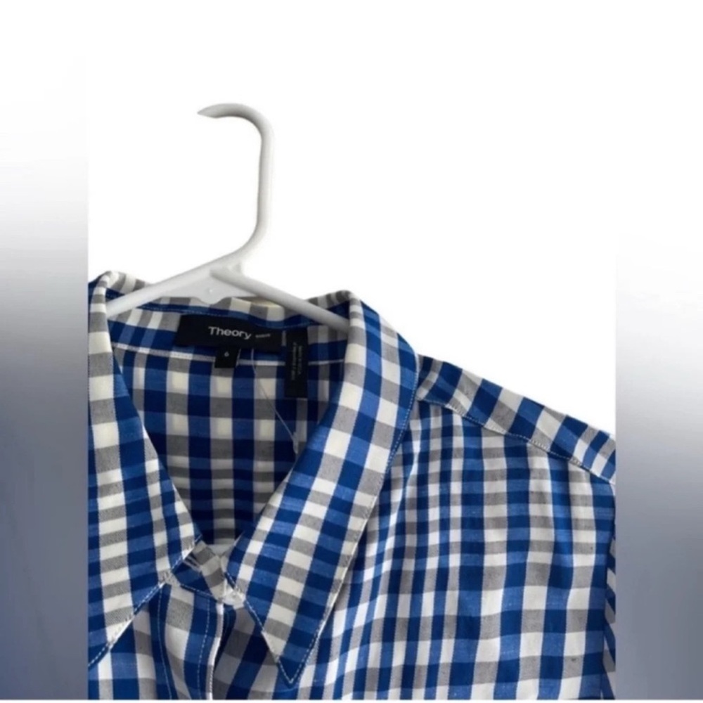 THEORY Mayvine Dillon Plaid Linen-Blend Mini Shirt Dress Size 6 - Picture 8 of 13